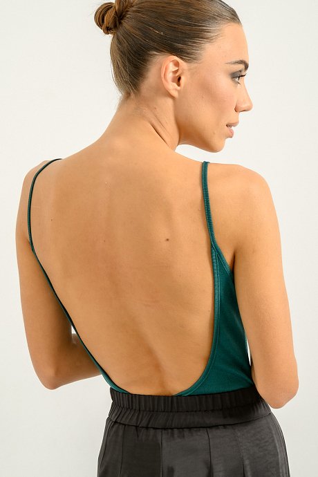 Drawn- pile bodysuit with low back
