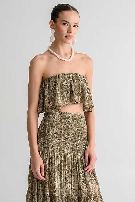 Strapless κροπ τοπ με snake print