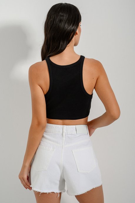 Rib halter cropped top with print