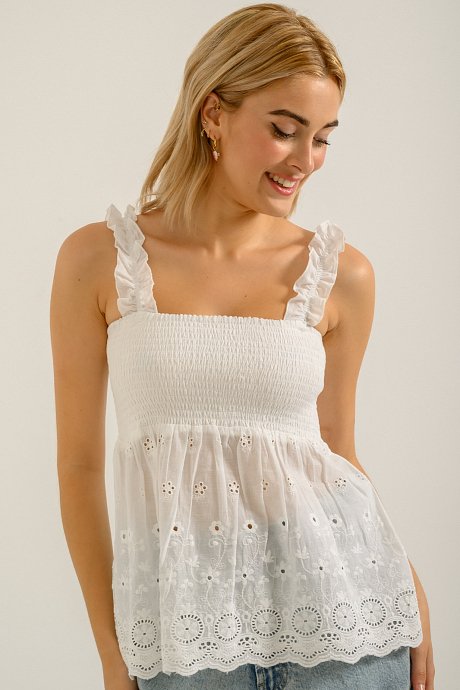 Ruffled top with embroidered details