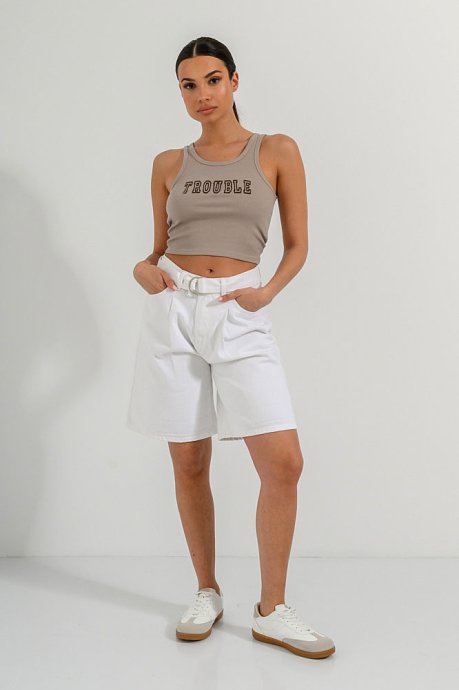 Rib cropped top with embroidered pattern