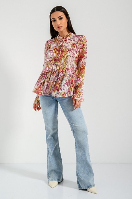 Pleated floral blouse