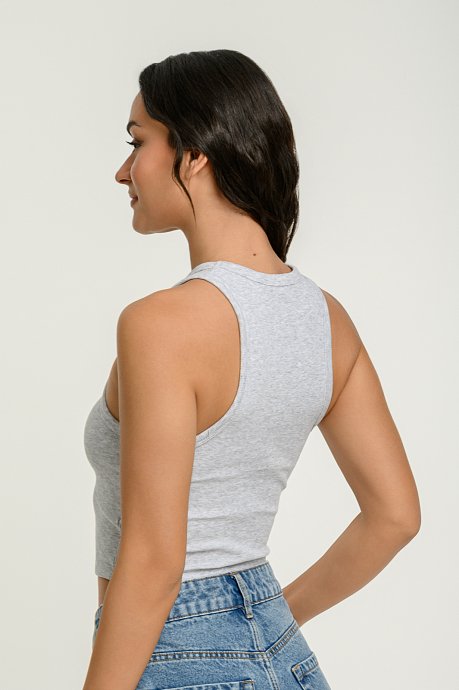 Rib sleeveless top with halter neckline