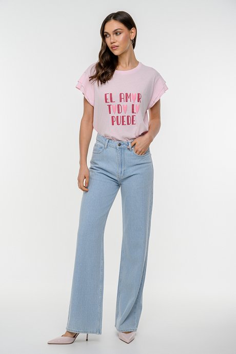 T-shirt με τύπωμα και μανίκι με λεπτομέρεια