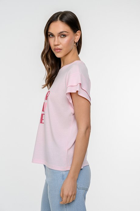T-shirt με τύπωμα και μανίκι με λεπτομέρεια