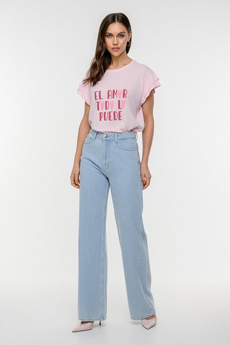 T-shirt με τύπωμα και μανίκι με λεπτομέρεια