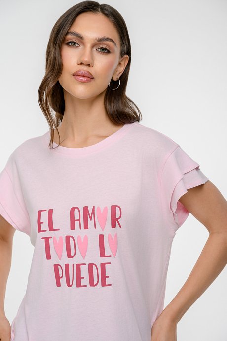 T-shirt με τύπωμα και μανίκι με λεπτομέρεια