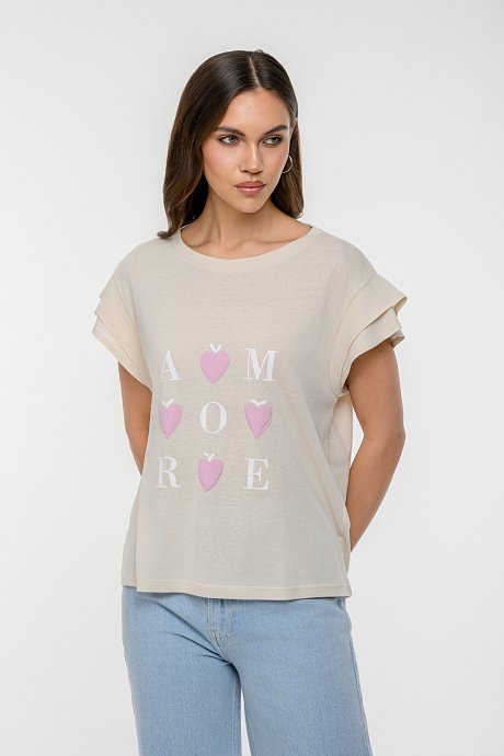 T-shirt με τύπωμα και μανίκι με λεπτομέρεια