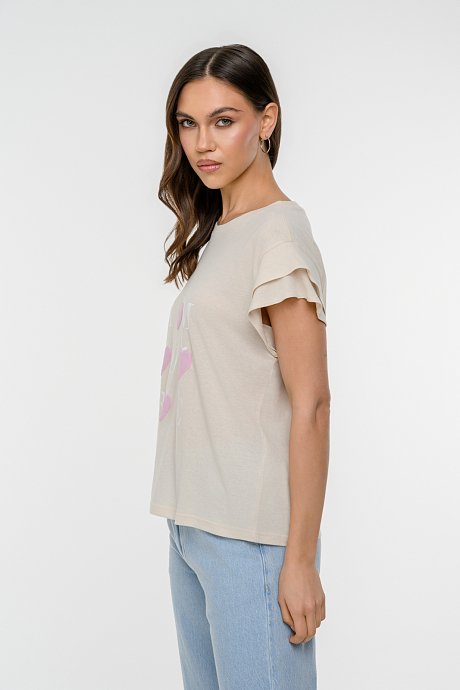 T-shirt με τύπωμα και μανίκι με λεπτομέρεια