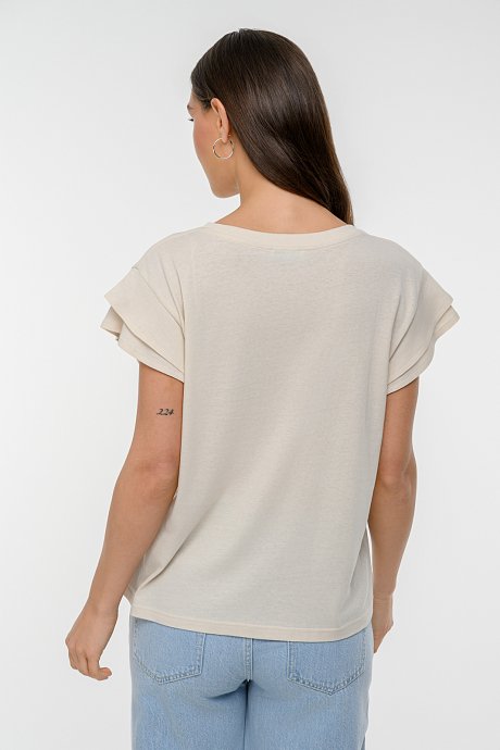T-shirt με τύπωμα και μανίκι με λεπτομέρεια