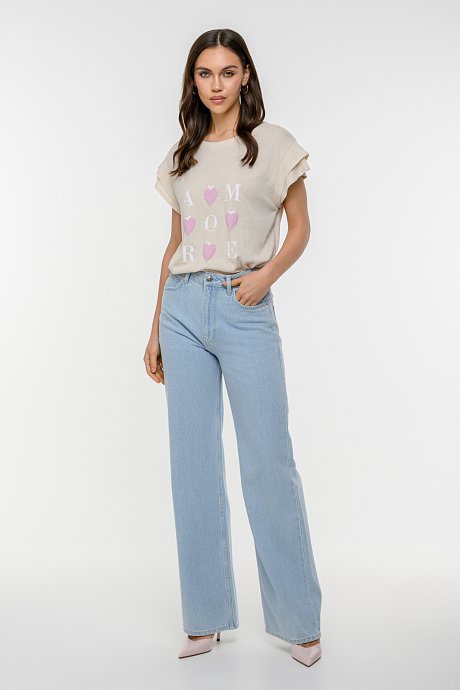T-shirt με τύπωμα και μανίκι με λεπτομέρεια