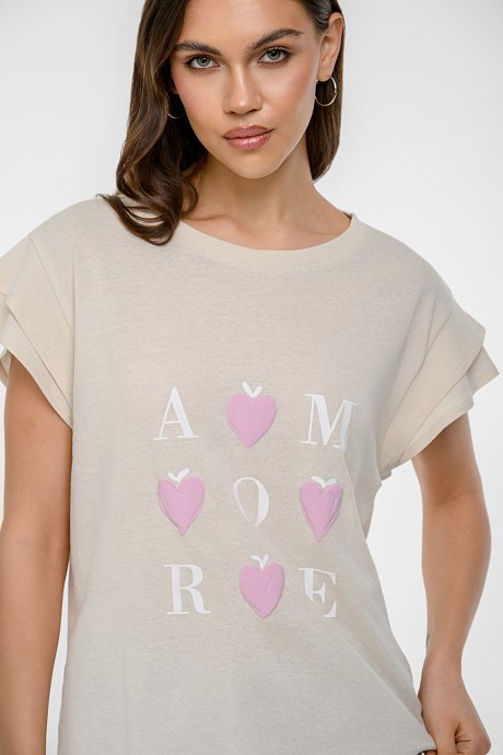 T-shirt με τύπωμα και μανίκι με λεπτομέρεια