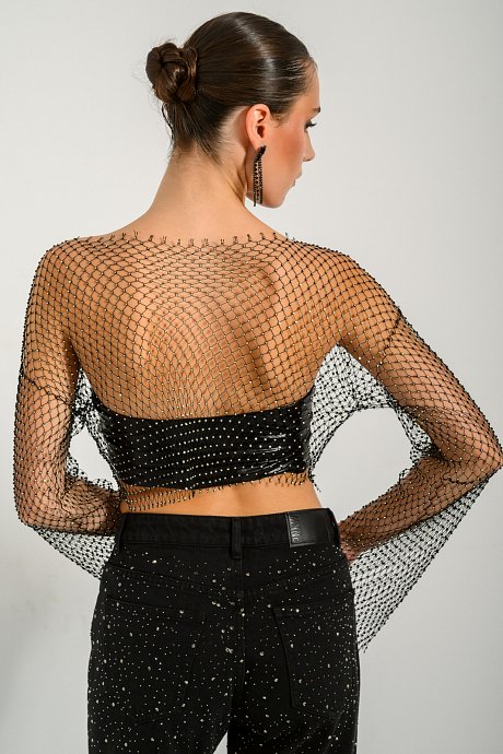 Chain mesh cropped top with strass details