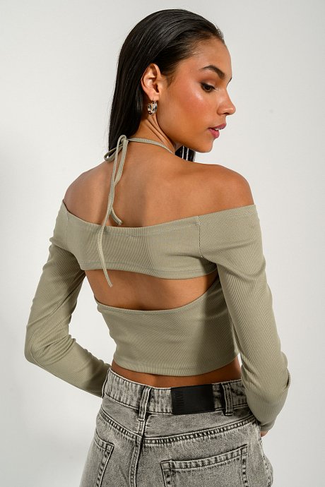 Rib cropped top with sleeves