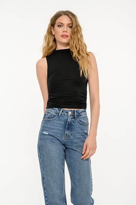 Sleeveless top with shirring side details