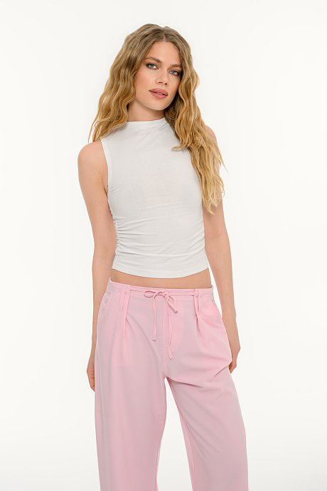 Sleeveless top with shirring side details