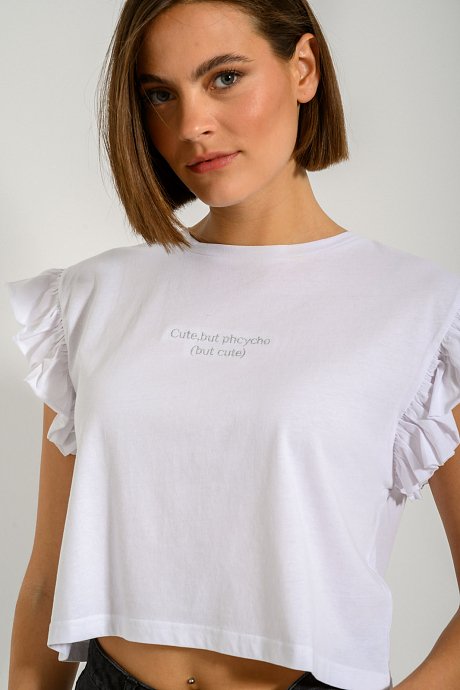 T-shirt με κεντημένο σχέδιο και βολάν