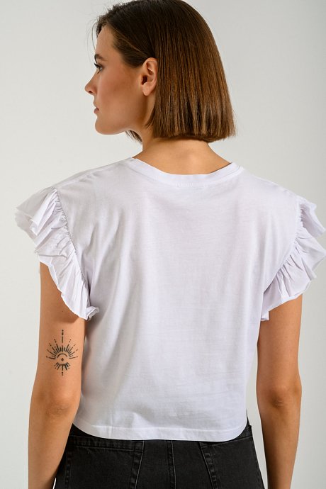 T-shirt με κεντημένο σχέδιο και βολάν