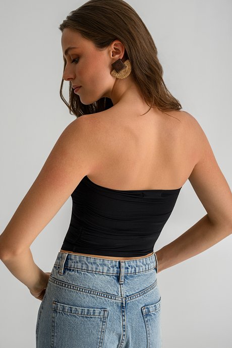 Strapless λύκρα κροπ τοπ με σούρες