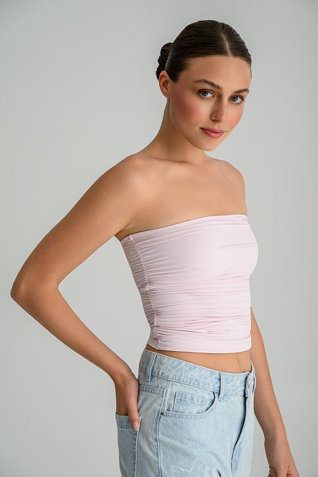 Strapless λύκρα κροπ τοπ με σούρες