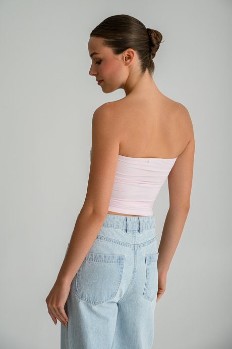 Strapless λύκρα κροπ τοπ με σούρες