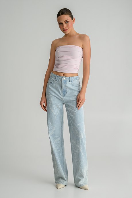 Strapless λύκρα κροπ τοπ με σούρες