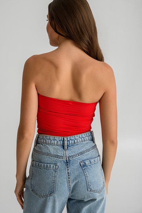 Strapless λύκρα κροπ τοπ με σούρες