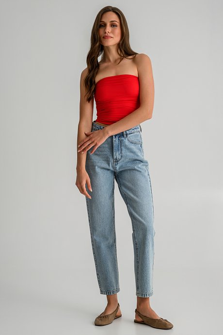 Strapless λύκρα κροπ τοπ με σούρες