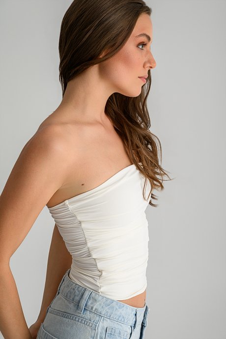 Strapless λύκρα κροπ τοπ με σούρες