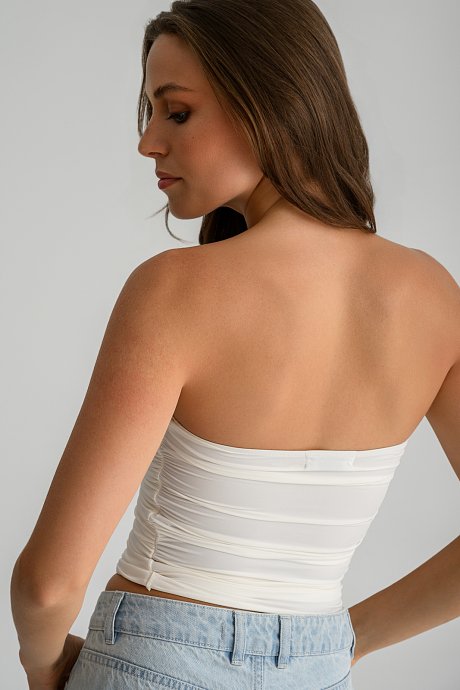 Strapless λύκρα κροπ τοπ με σούρες