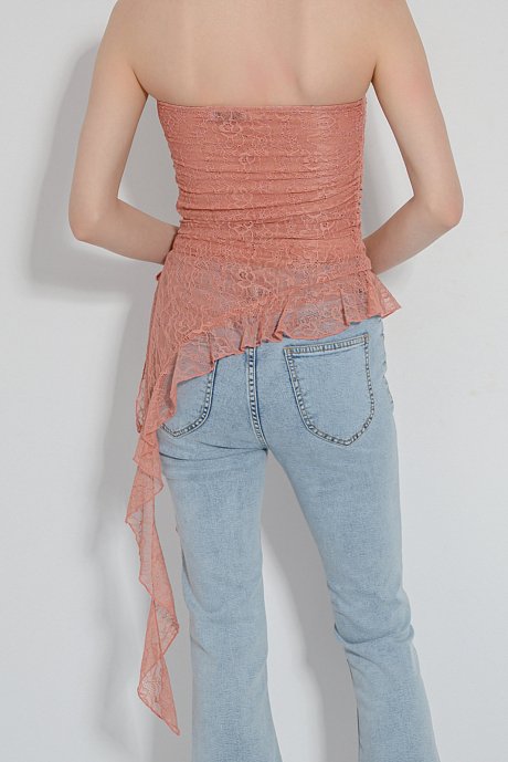 Strapless lace top with frill detail