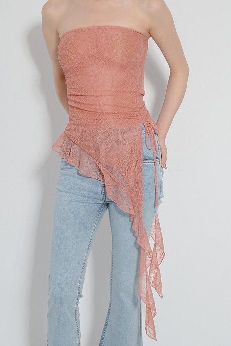 Strapless lace top with frill detail