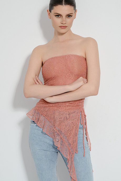 Strapless lace top with frill detail
