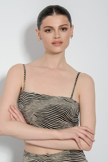 Κροπ τοπ με zebra print και σατινέ υφή
