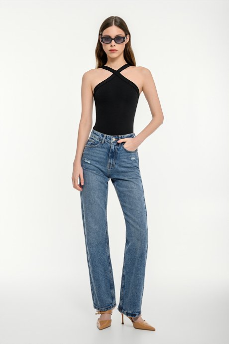 Knit bodysuit with cross neckline