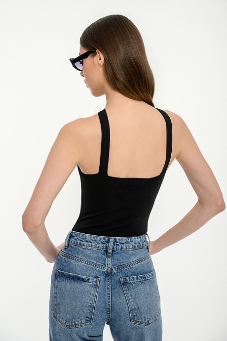 Knit bodysuit with cross neckline