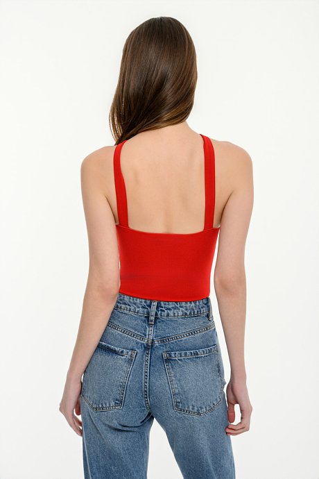 Knit bodysuit with cross neckline