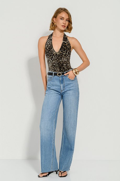 Leopard bodysuit with halter neckline