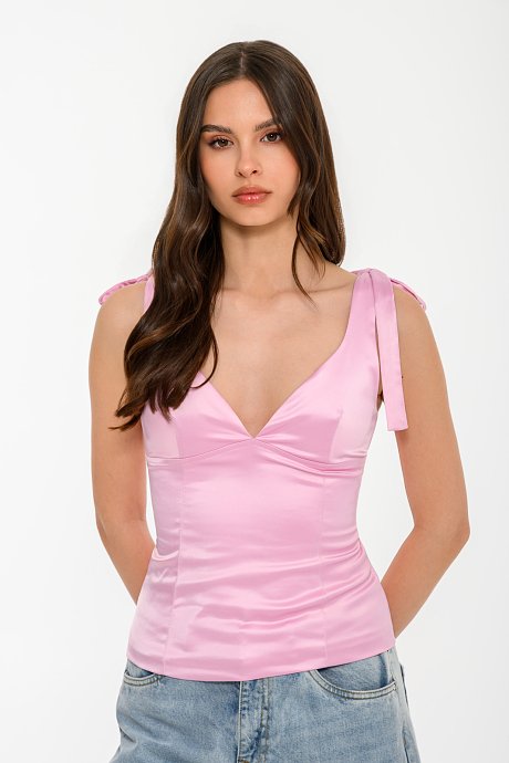 Top with shoulder tie and satin effect