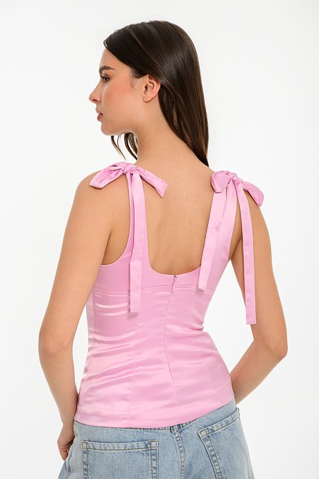 Top with shoulder tie and satin effect