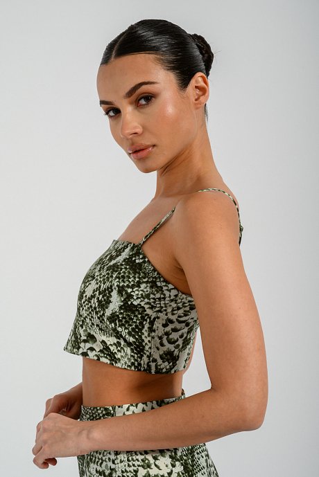 Cropped top with satin effect and snake print