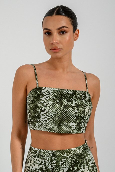Cropped top with satin effect and snake print