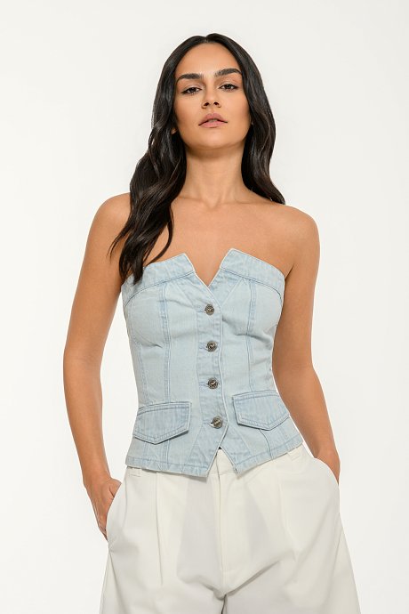 Denim strapless bustier corset