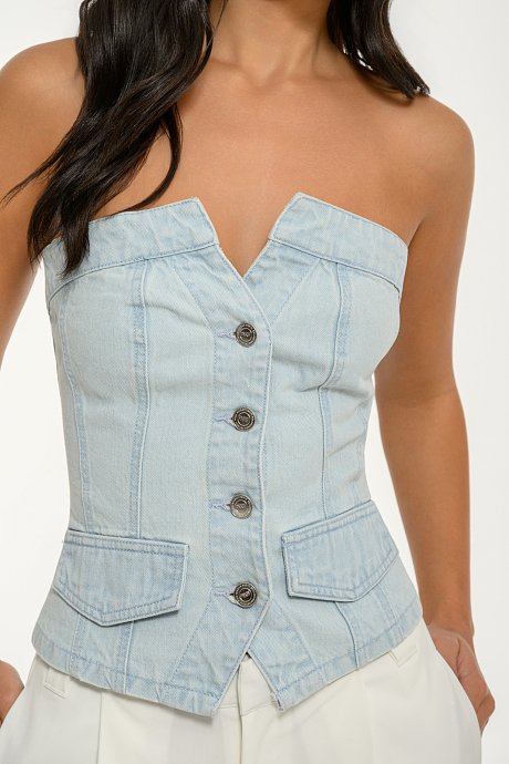 Denim strapless bustier corset