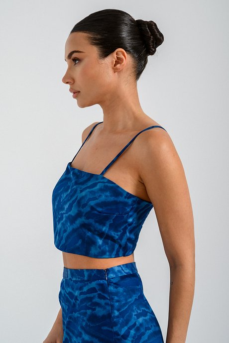 Cropped top with satin effect and print