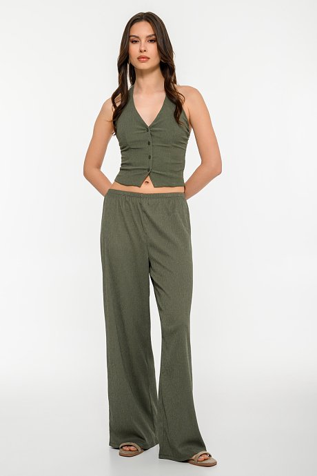Cropped halter neck vest seersucker