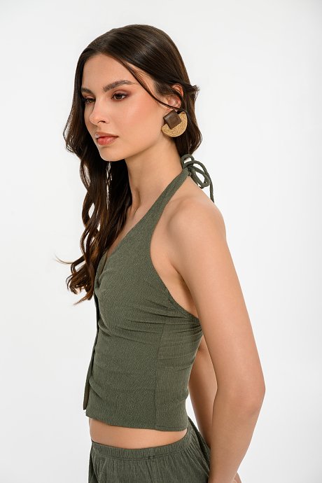 Cropped halter neck vest seersucker