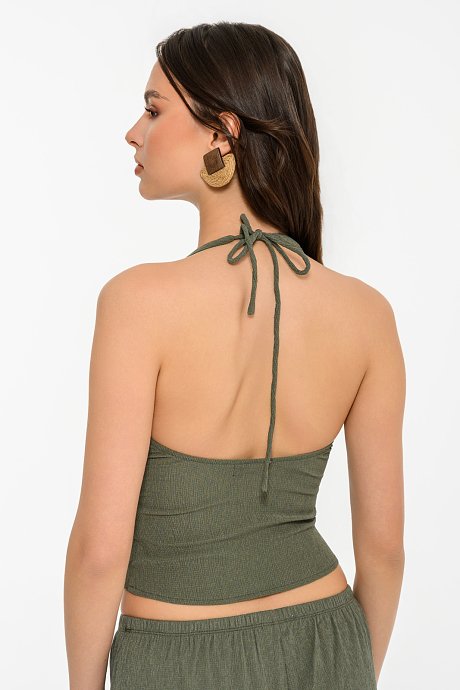 Cropped halter neck vest seersucker