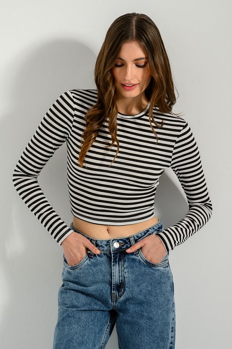 Rib cropped top with stripes