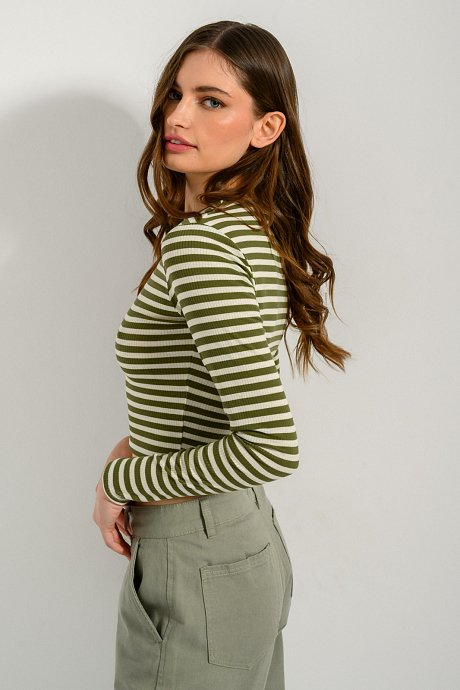 Rib cropped top with stripes